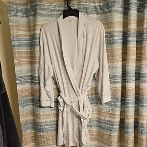Bella Cotn White/Purple Prima Cotton Robe with Belt
